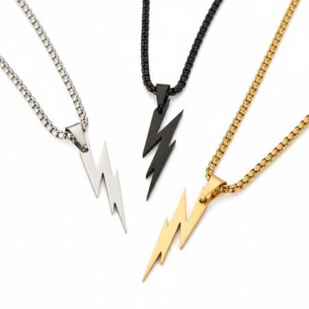 Stainless Steel Silver Woven Chain Lightning Necklace