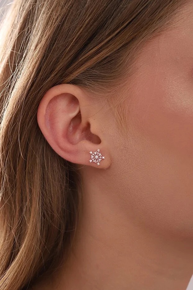 925 Sterling Silver Snowflake Earrings With Zircon Stones For Women