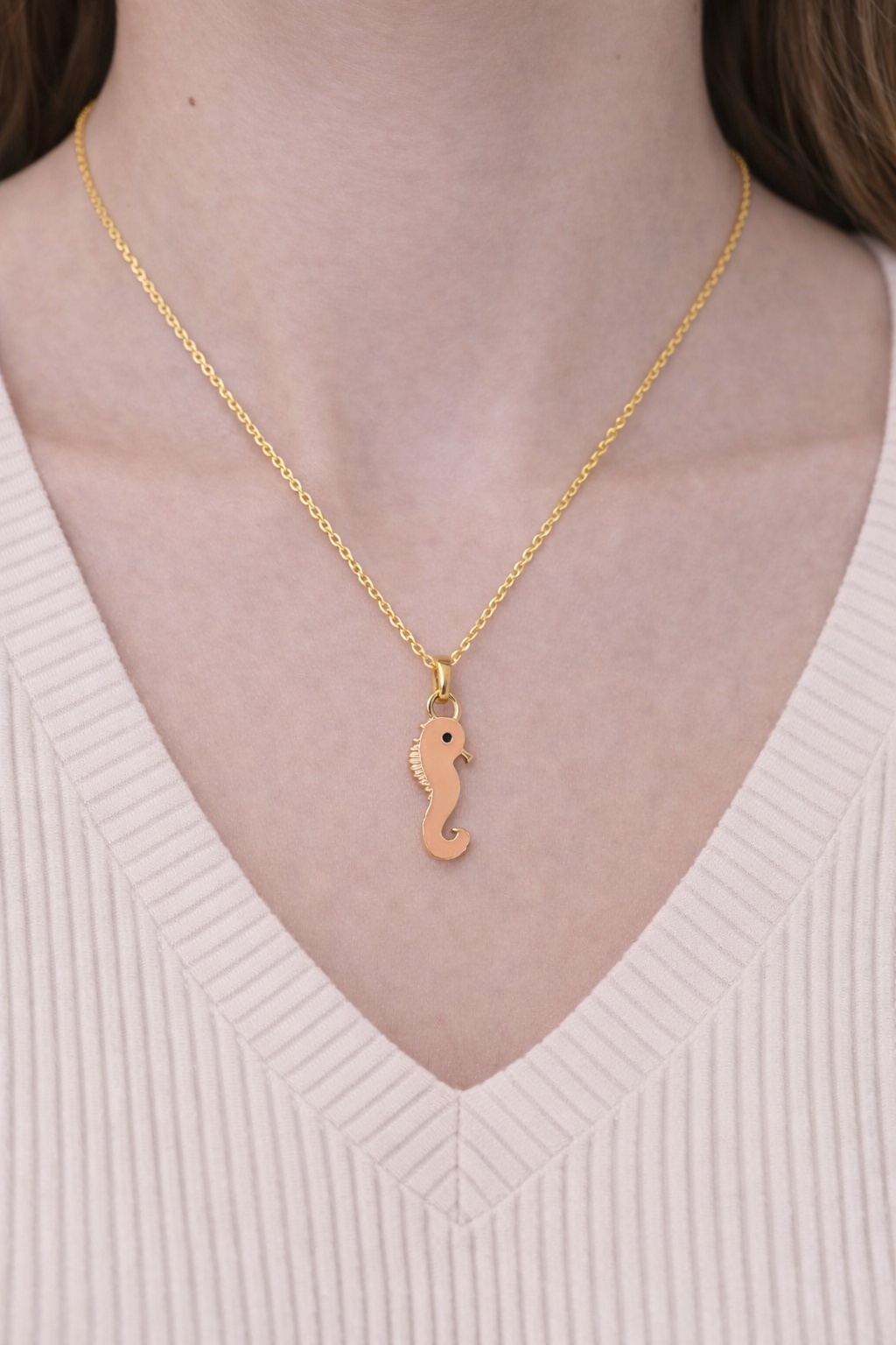 Stainless Steel Cream Enamel Seahorse Necklace For Women - Image 3