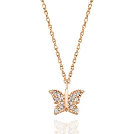 925 Sterling Silver Rose Gold Butterfly Necklace For Women Elegant Dainty Pendant Jewelry Gift