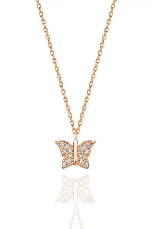 925 Sterling Silver Rose Gold Butterfly Necklace For Women Elegant Dainty Pendant Jewelry Gift