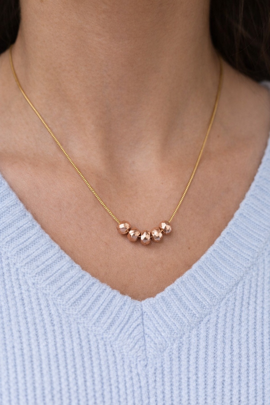 Stainless Steel Rose Gold Beaded Necklace For Women - Image 2