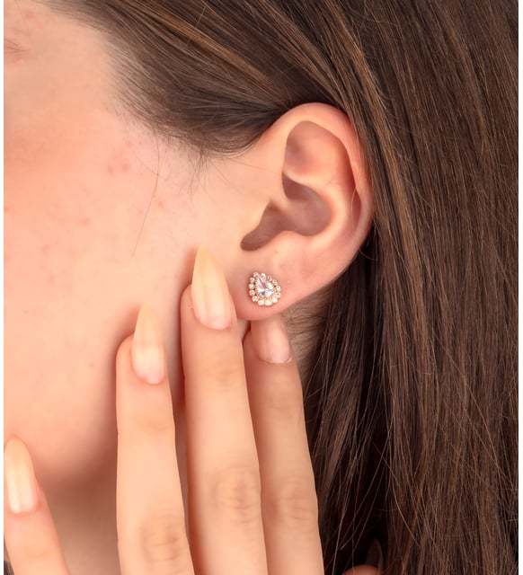 925 Sterling Silver White Stone Teardrop Earrings - Image 2