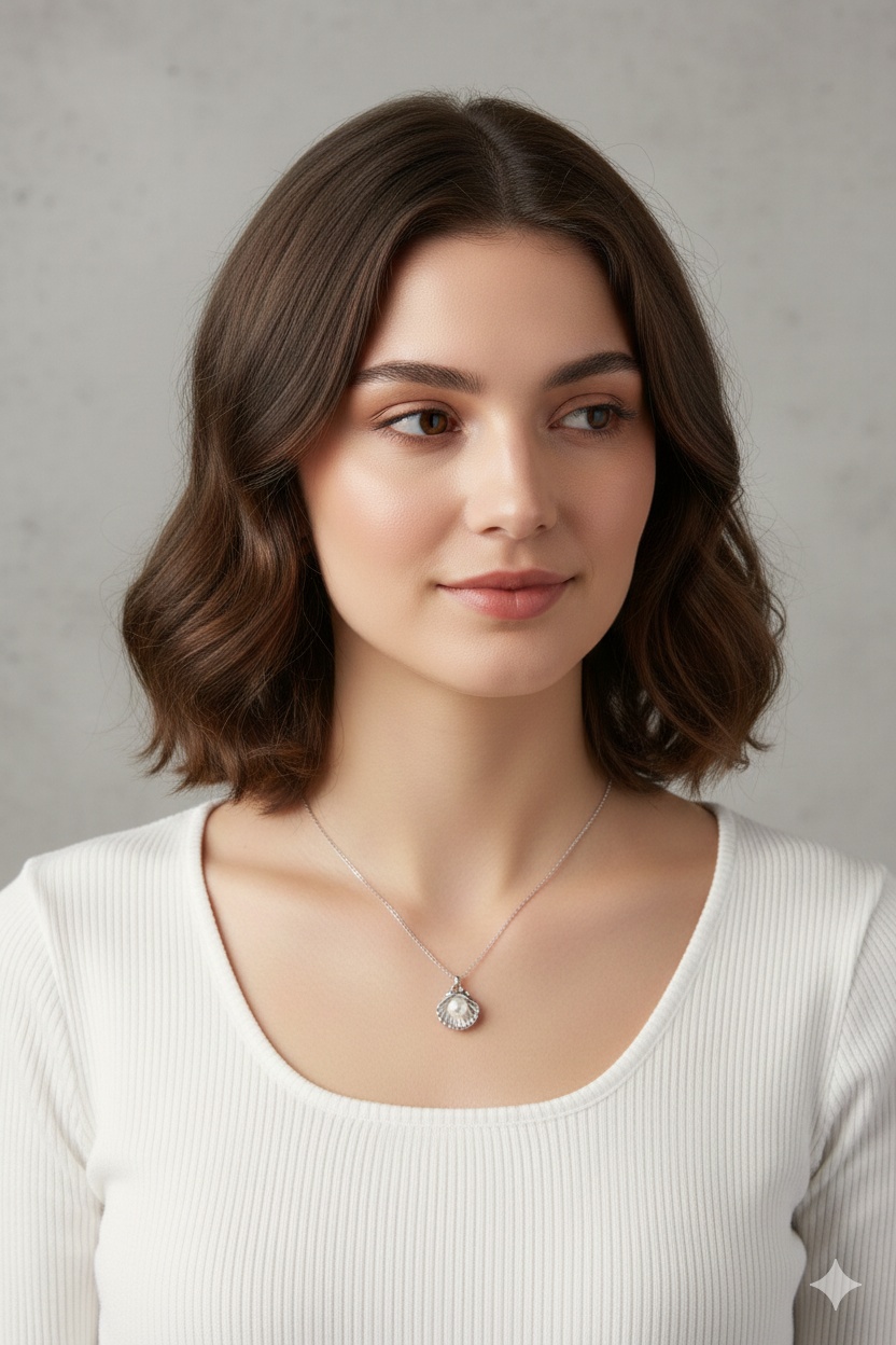 Stainless Steel Silver Oyster Necklace For Women - Image 3
