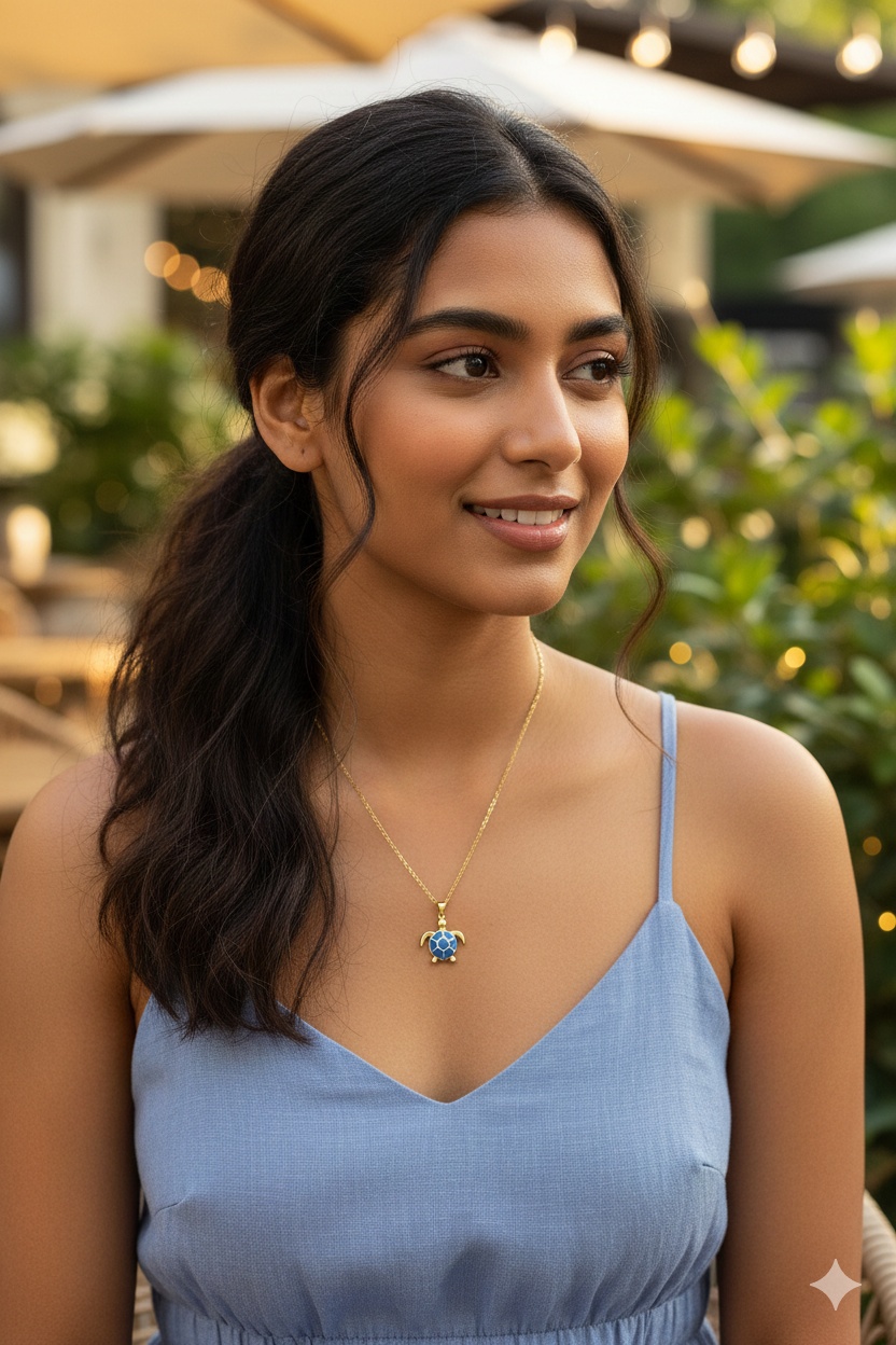 Stainless Steel Blue Sea Turtle Necklace For Women - Image 2