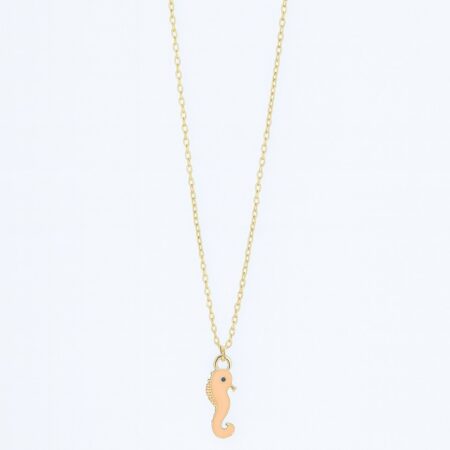 Stainless Steel Cream Enamel Seahorse Necklace For Women
