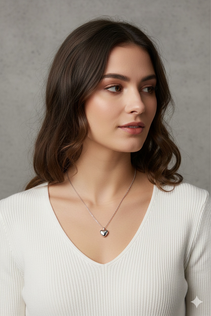 Stainless Steel Silver Heart Necklace For Women - Image 2