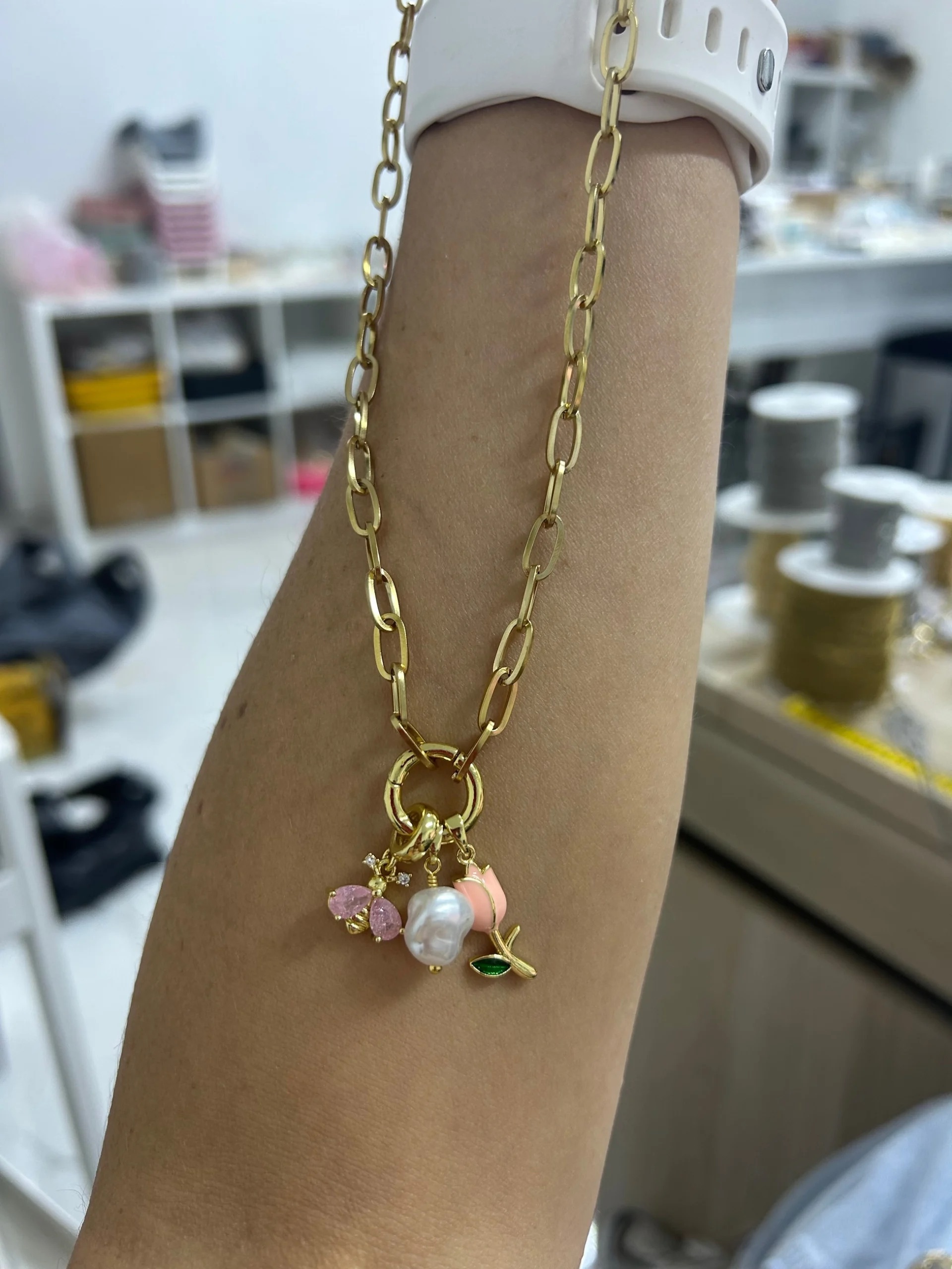 Stainless Steel Lock Removable Charm Tulip Necklace - Image 3
