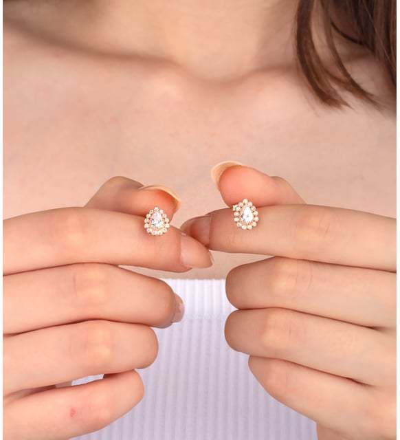 925 Sterling Silver White Stone Teardrop Earrings