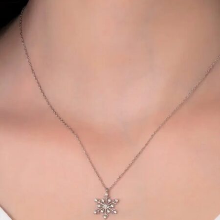 925 Sterling Silver Snowflake Necklace With White Stone