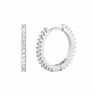 925 Sterling Silver 15 Mm Half Eternity Zircon Hoop Earrings