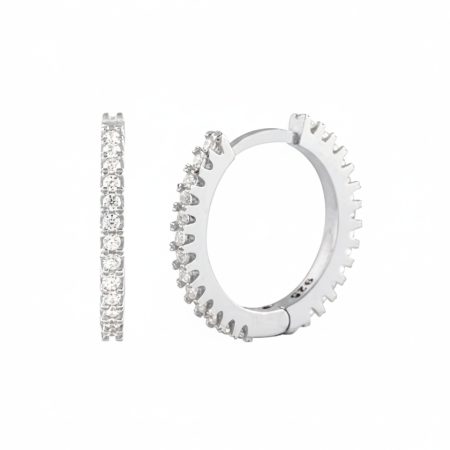 925 Sterling Silver 15 Mm Half Eternity Zircon Hoop Earrings