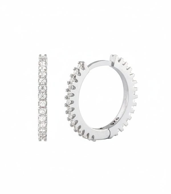 925 Sterling Silver 15 Mm Half Eternity Zircon Hoop Earrings