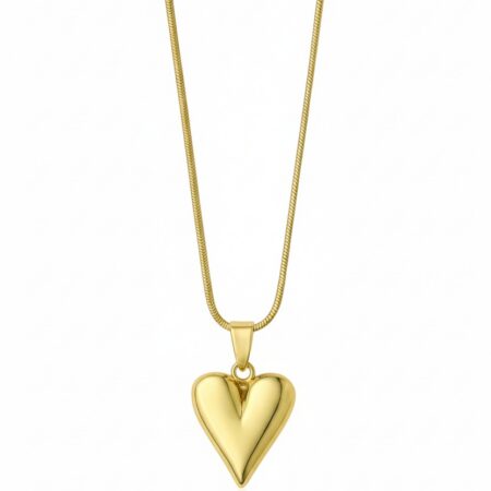 Stainless Steel Snake Chain Dome Heart Necklace
