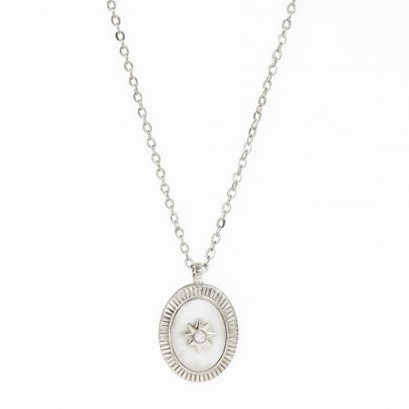 Stainless Steel Silver Stone Flower Necklace For Women
