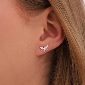 925 Sterling Silver Dragonfly Earrings With White Zircon For Women