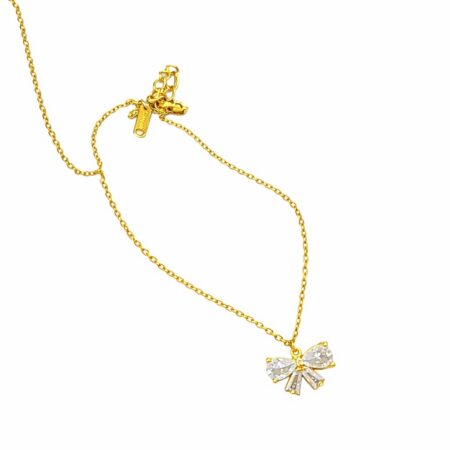 Stainless Steel Zircon Bow Necklace For Women